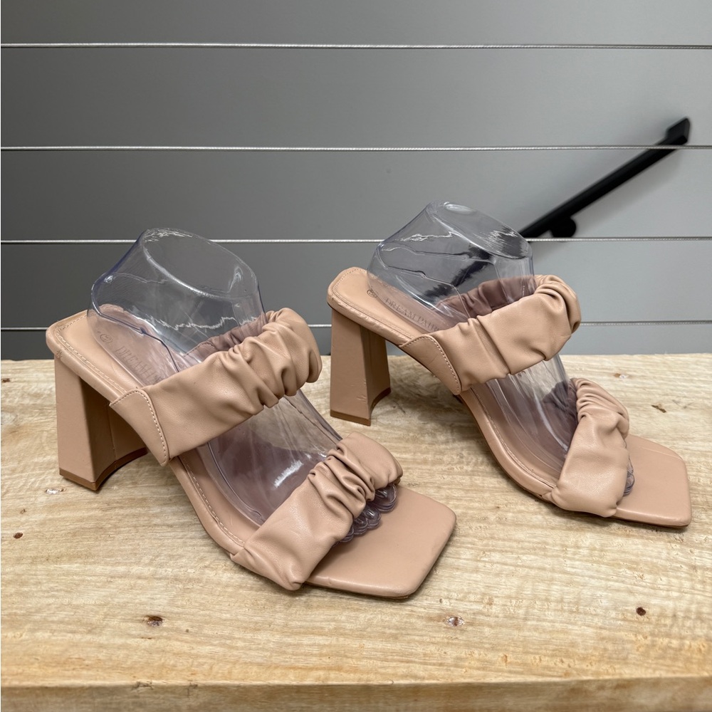 Dream Paris Women's Square Toe Strap Chunky Heel Mules Nude Trendy Stylish 9.5 - Picture 5 of 8